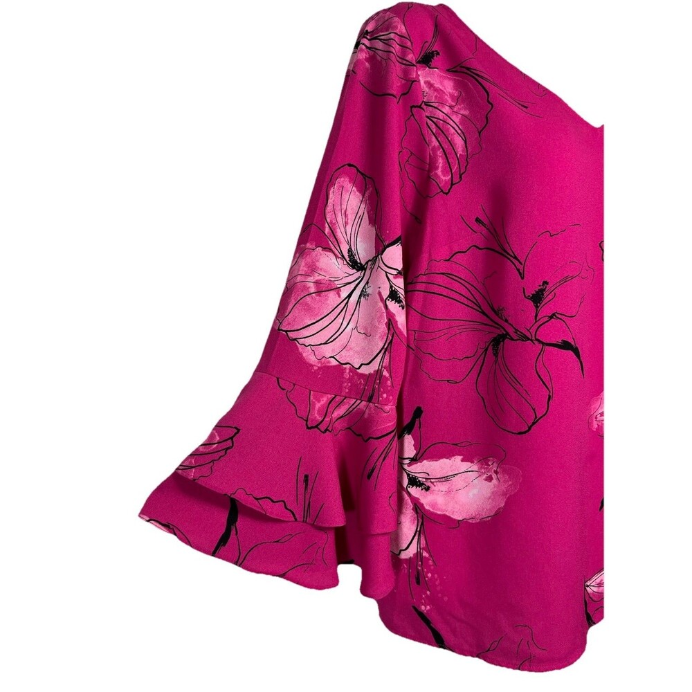 Apt 9 Blouse Top Medium Magenta Pink Floral Ruffle Flounce Sleeve Boho Career - Picture 5 of 8
